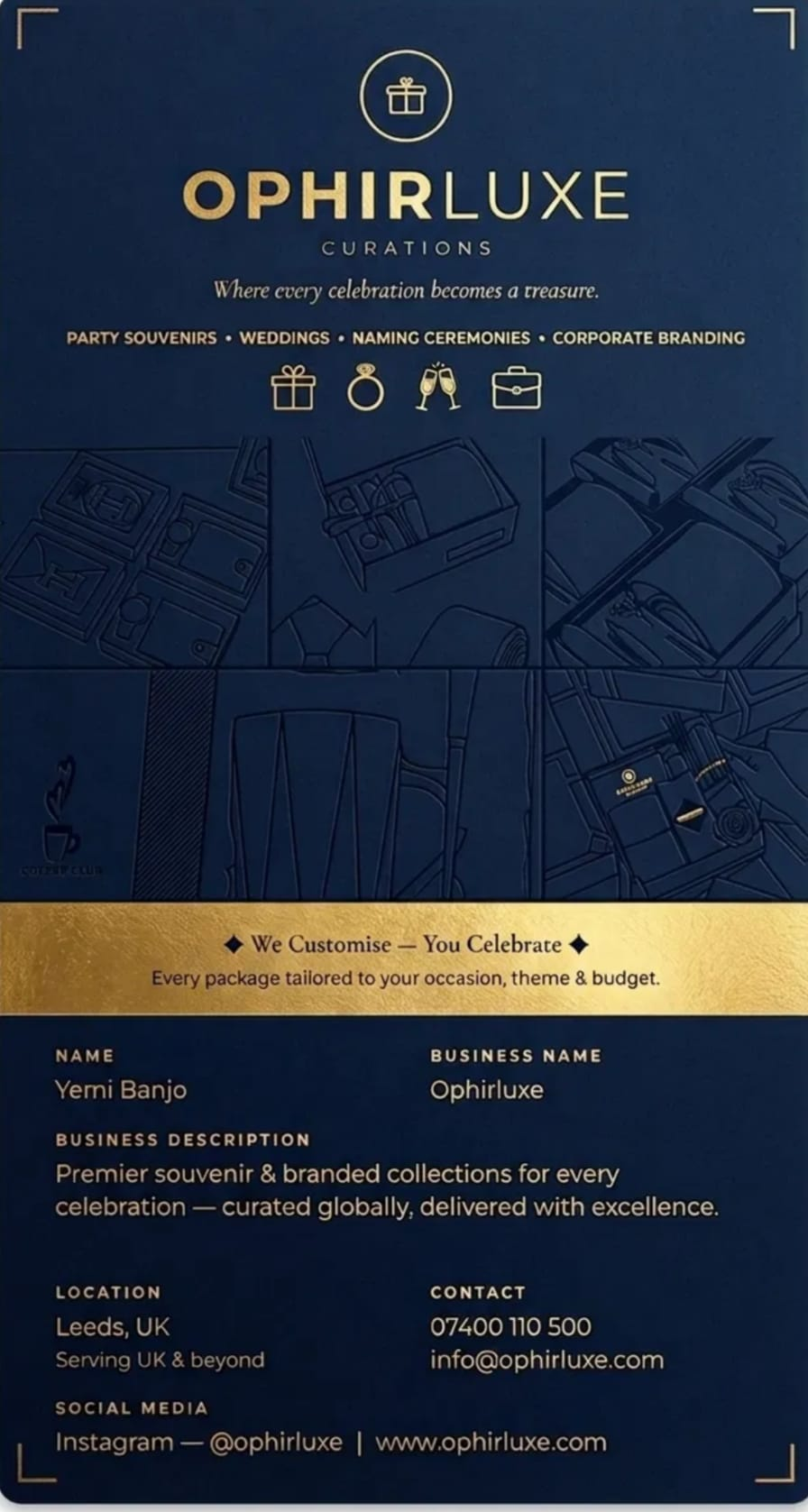 Ophir Luxe premium brand flyer